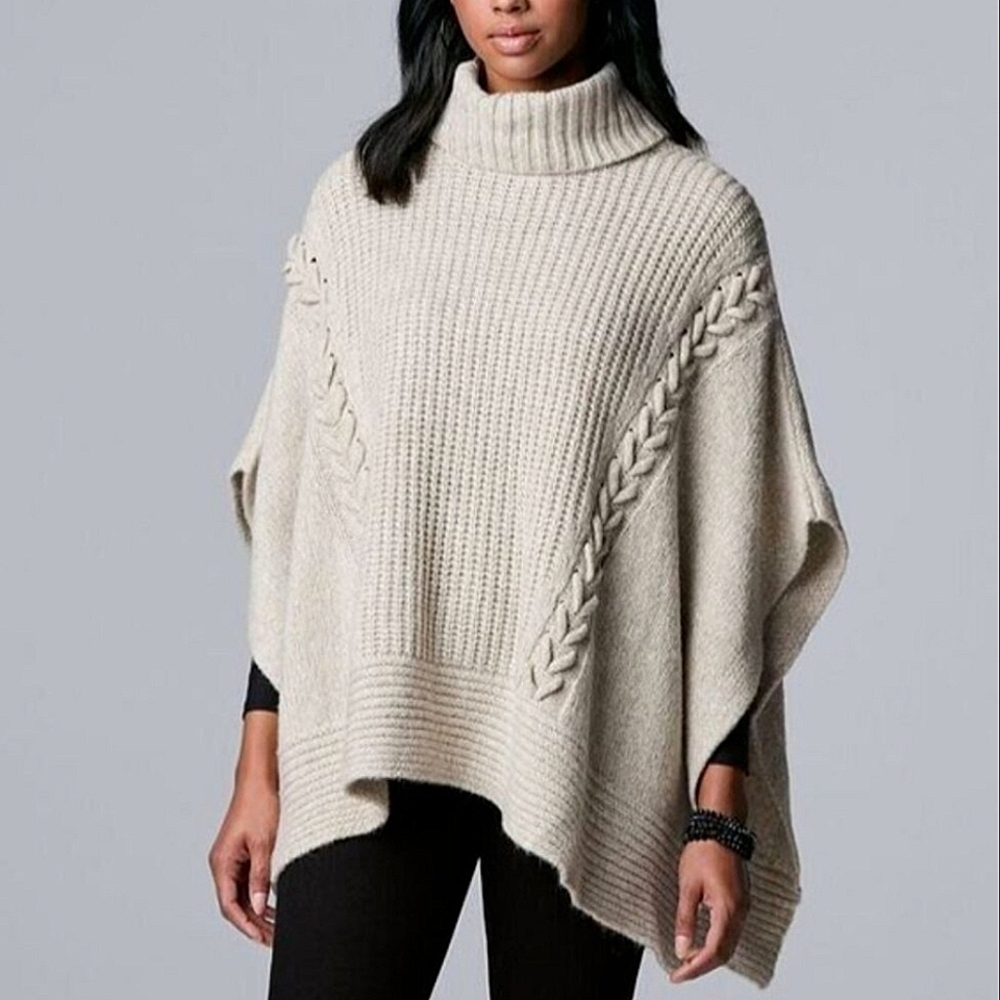 Simply Vera Vera Wang Cable Poncho NWT Cream Fall Winter Holiday Knit XS/S Cozy